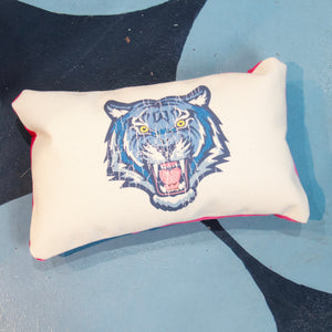 lumbar pillow | blue tiger | pink