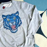 deconstructed pullover | blue tiger | gray