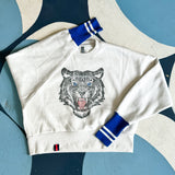 drop shoulder pullover | blue tiger | bone