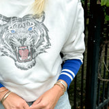 drop shoulder pullover | blue tiger | bone