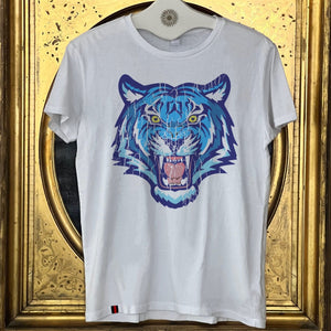 t-shirt | white | blue tiger