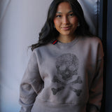 drop shoulder pullover | skull and crossbones | shiitake