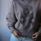 drop shoulder pullover | skull and crossbones | shiitake