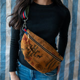 graffiti suede sling bag