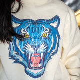 ivory pullover | blue tiger