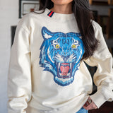 ivory pullover | blue tiger