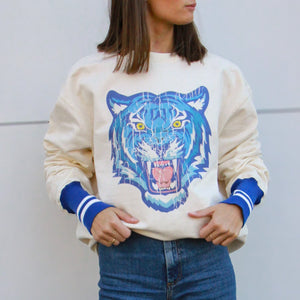 pullover | blue tiger | bone