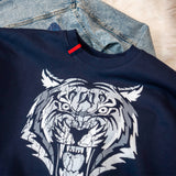 drop shoulder pullover | tiger | navy