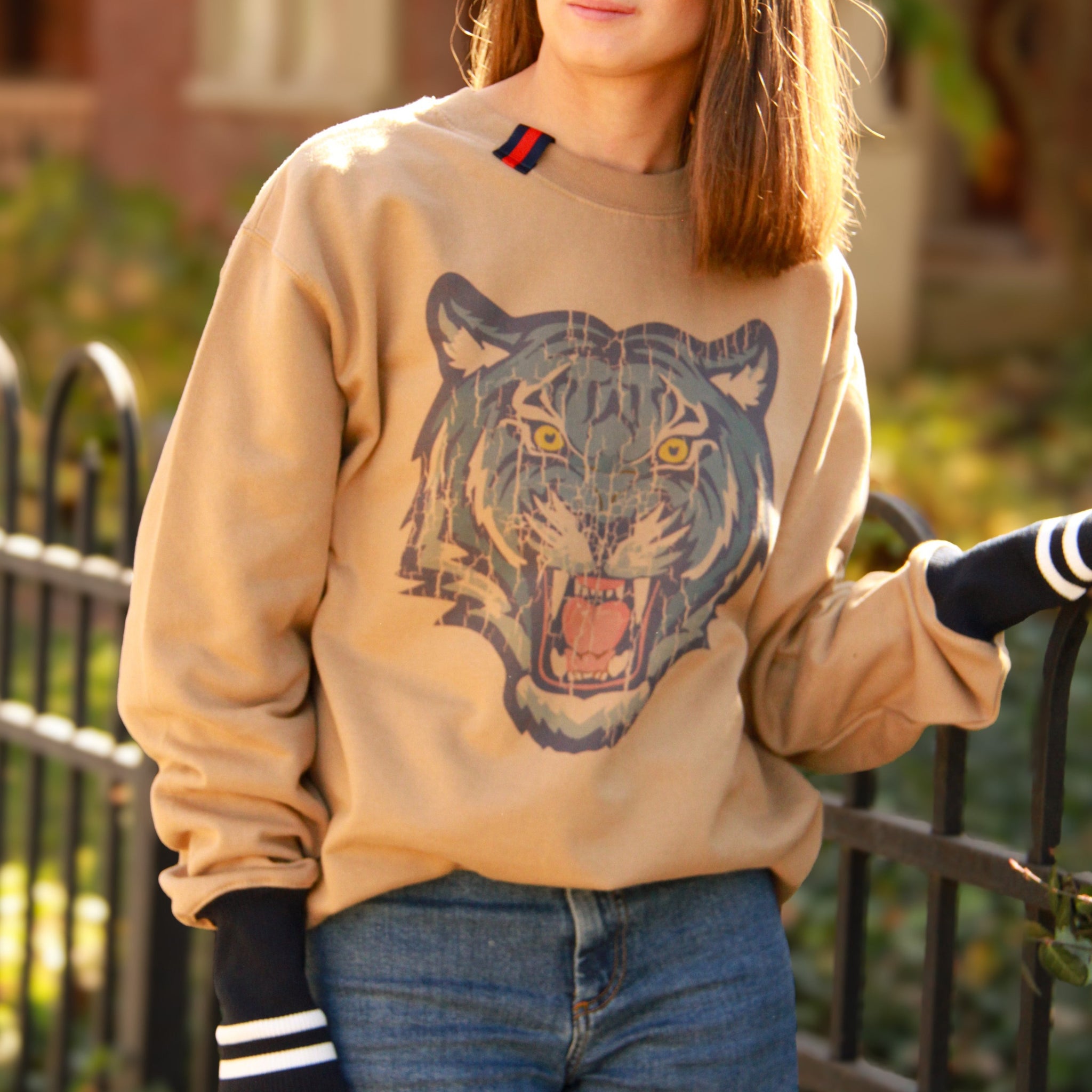 pullover, blue tiger