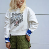 drop shoulder pullover | blue tiger | bone