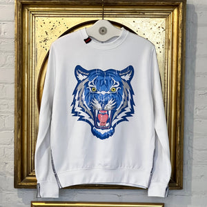 sweatshirt | blue tiger | white